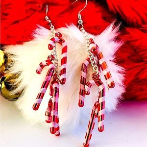 Candy cane cluster earrings. $7